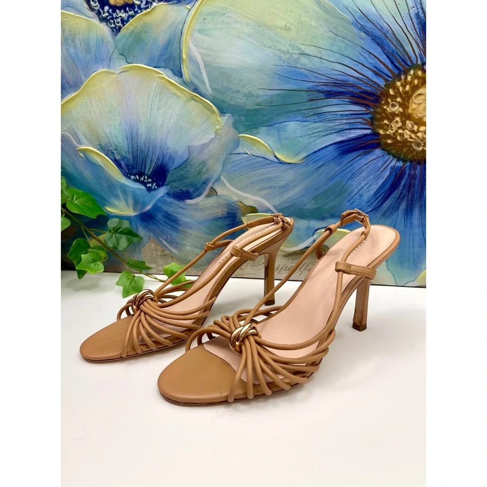 Loeffler Randall Mareka Leather Strappy Slingback Stiletto Heels in Dune Size 8